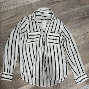 Express Striped Button-Up Blouse